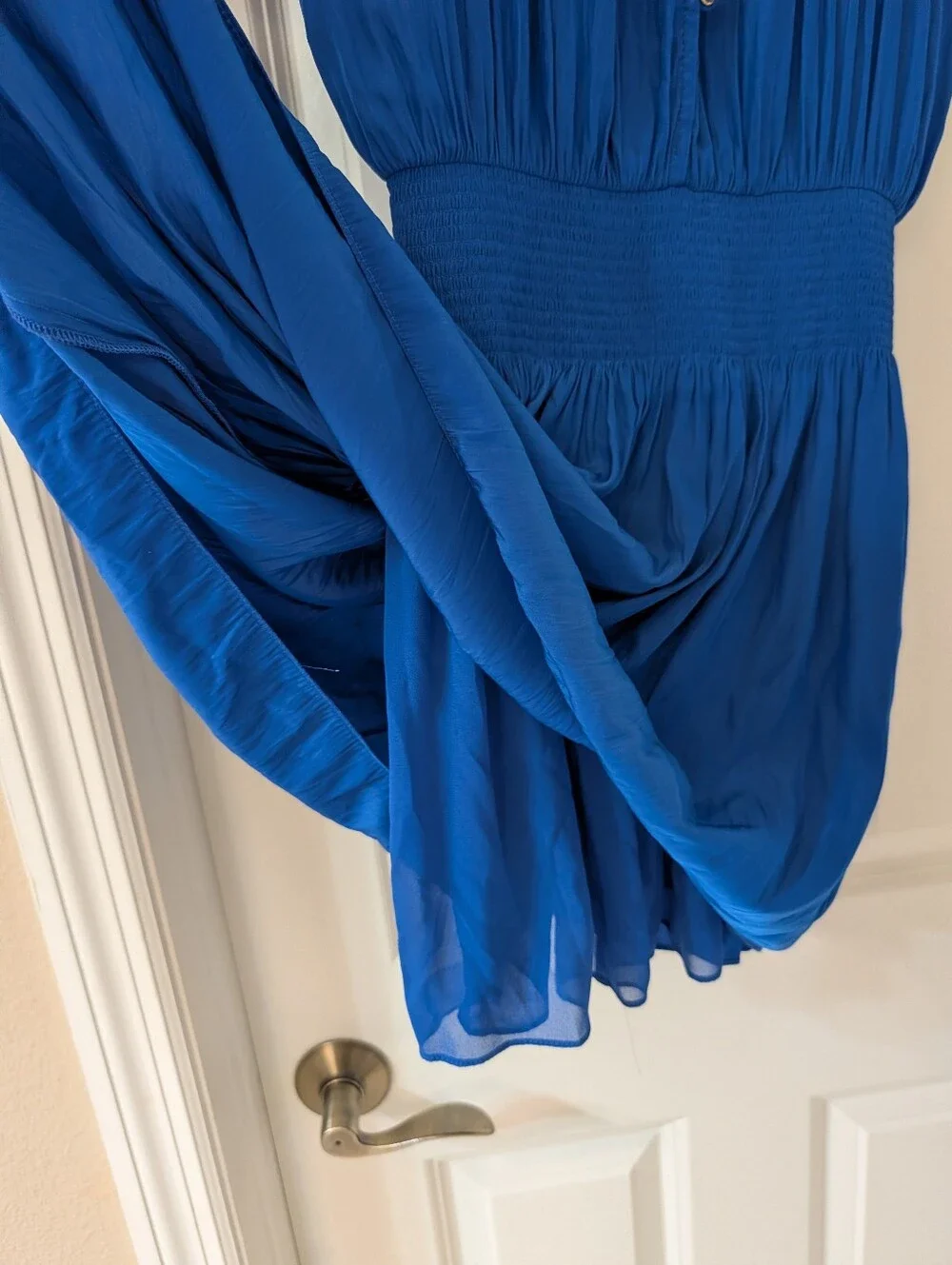 Ramy Brook Drop Waist Smocked Lined Button Front Blue Midi Dress Size Medium - Picture 4 of 6
